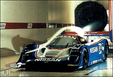 Use of smoke trace for off-body flow visualization in the wind tunnel test section.
Courtesy of MIRA